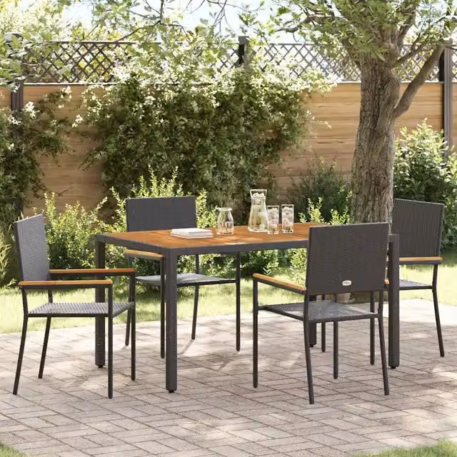 Set di 4 sedie impilabili da giardino vidaXL in rattan e legno di acacia con braccioli, colore nero e marrone – 1