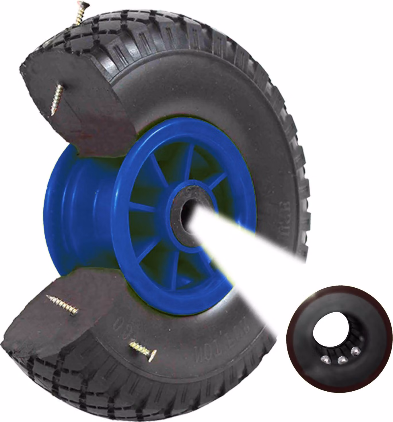 Ruota per carrello a mano Ruota inPoliuretano260x85 mm 3.00-4 75 mm mozzo centrato Ø 20 mm blu gomma piena carrello a mano