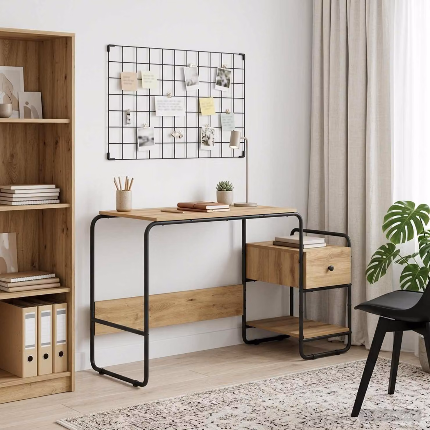 Scrivania moderna vidaXL in legno e metallo marrone L: 131,5 cm, P: 60 cm, H: 75,5 cm