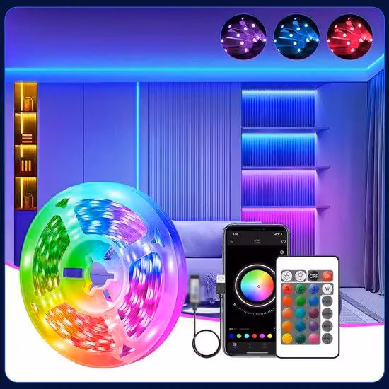 Strisce LED autoadesive lunghe 1 metro che cambiano colore, ideali per la camera da letto, la stanza dei giochi, le feste e le vacanze.