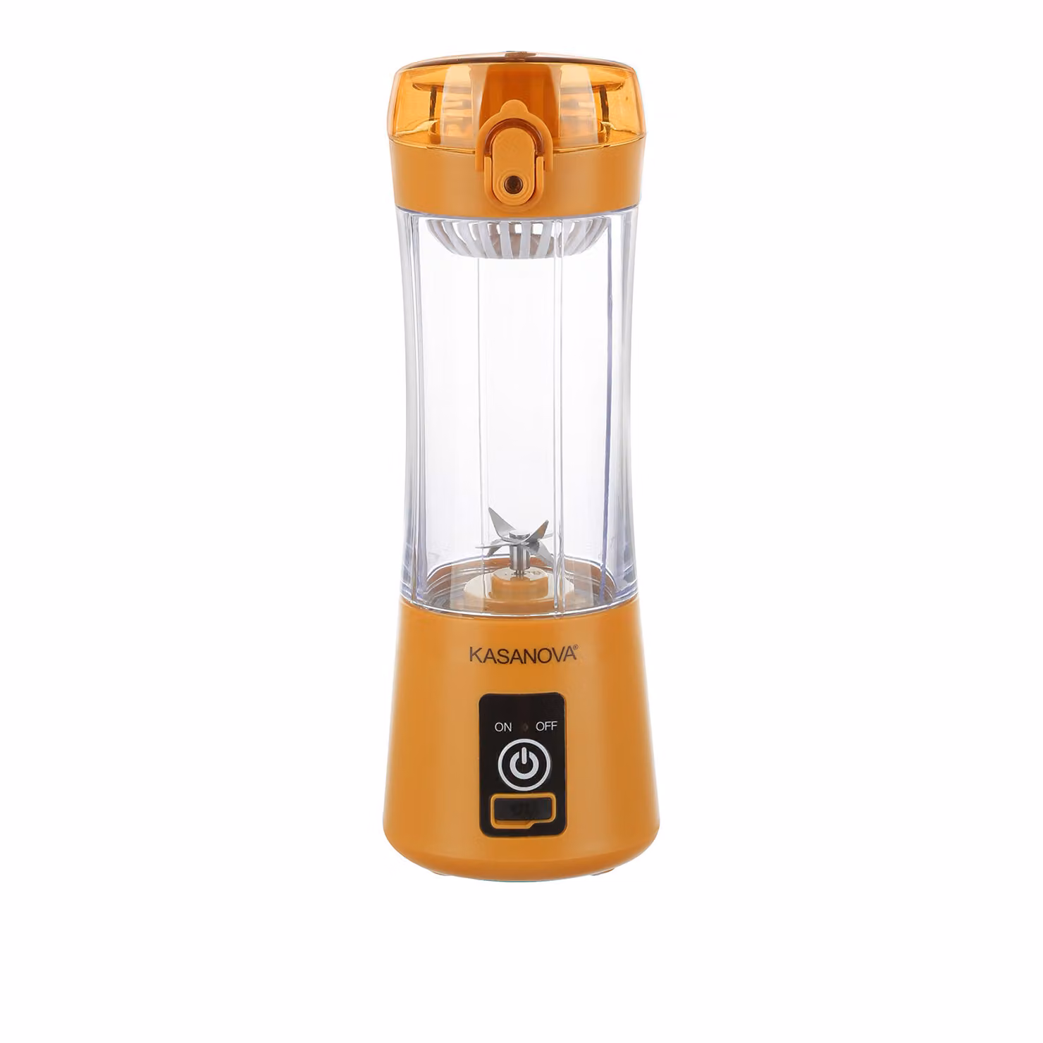 Mini frullatore portatile senza fili KASANOVA colore senape con contenitore da 350 ml in acciaio inossidabile e plastica