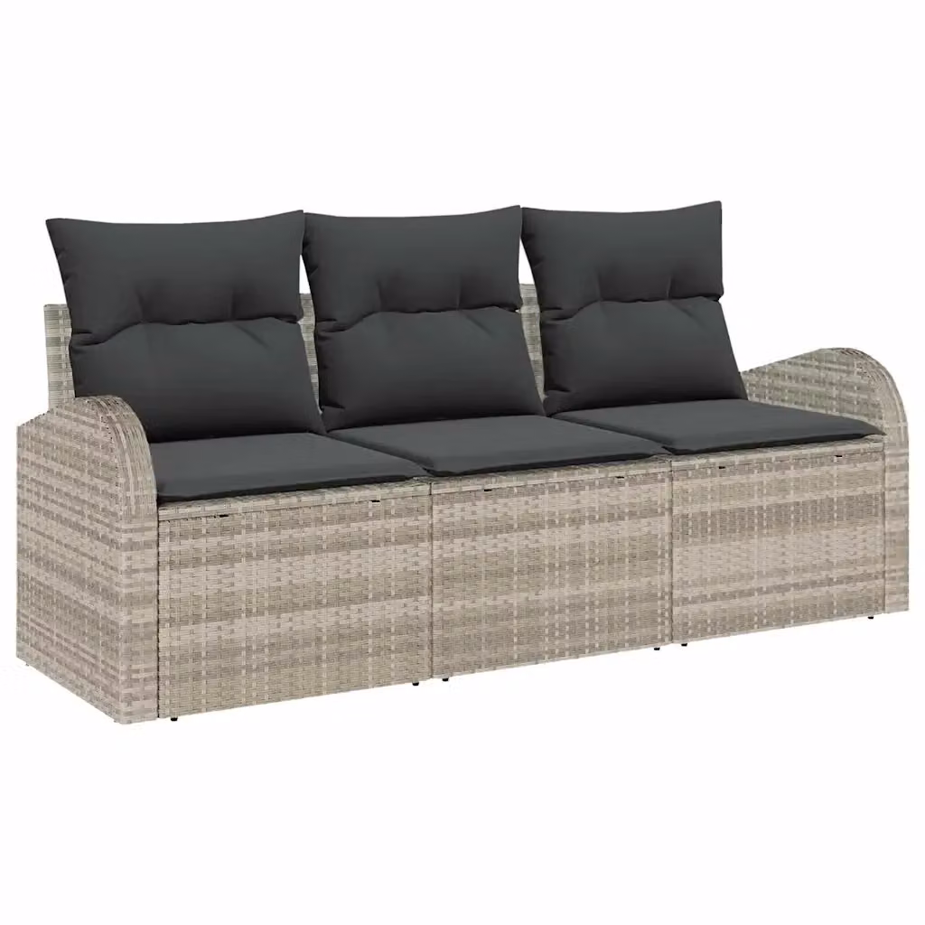Set Divano da Giardino vidaXL 3 Pezzi Grigio con Cuscini e Struttura in Metallo e Polyrattan – 2