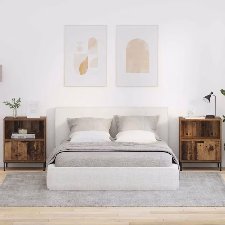 Set di 2 Armadi da Notte vidaXL in Legno Vecchio Marrone L: 49 cm, P: 36 cm, H: 61 cm