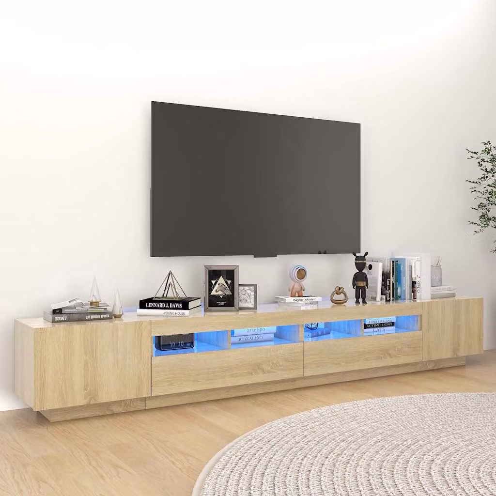 vidaXL Mobile Porta TV con Luci LED in Rovere Sonoma L: 260 cm, P: 40 cm, H: 35 cm