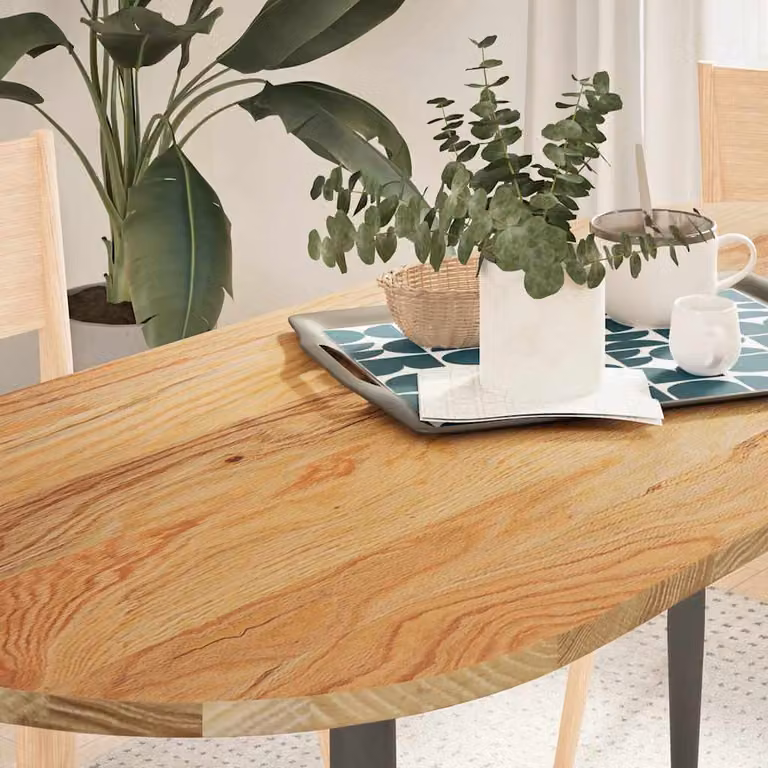 Piano Tavolo Ovale in Rovere Massello vidaXL, Marrone Chiaro, L 140 cm x P 60 cm x H 2 cm