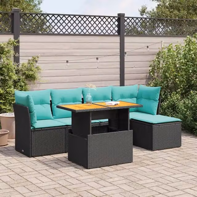 Set Divano da Giardino 6 pz con Cuscini Nero in Polyrattan 3326913