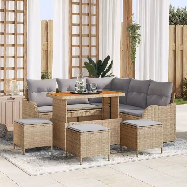 Set Divano da Giardino 9 pz Beige polyrattan 3362272