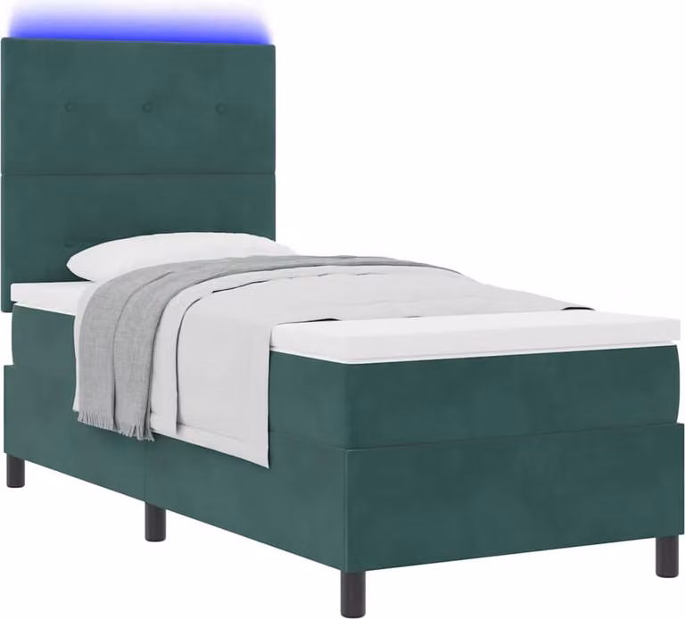 Letto a Sorgente LED Verde Scuro 80 x 200 cm Velluto