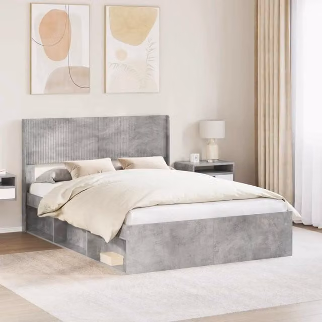Struttura del letto con stoccaggio e testata Grigio Cemento 3414190