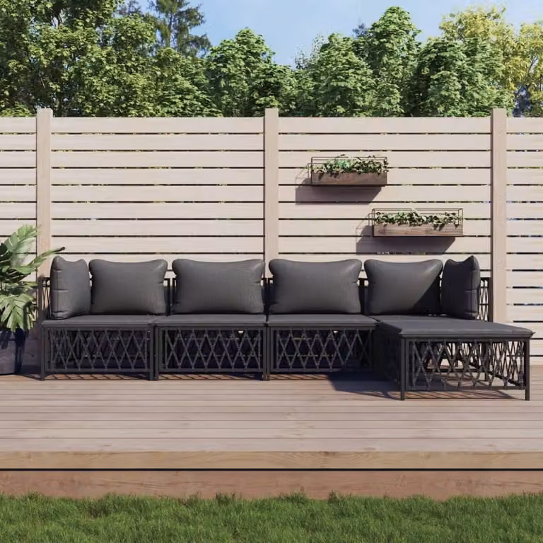 The Living Store Set da giardino 5 pezzi con cuscini in acciaio antracite