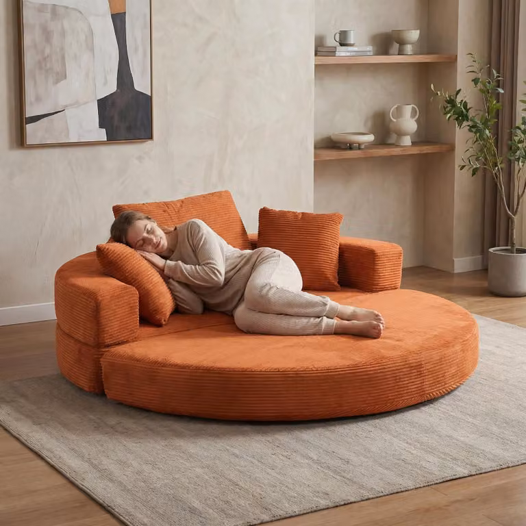 LVHOM Divano letto modulare, divano letto pieghevole a 2 posti in velluto a coste, divano letto per ospiti e spazi ridotti, divano letto senza montaggio, arancione