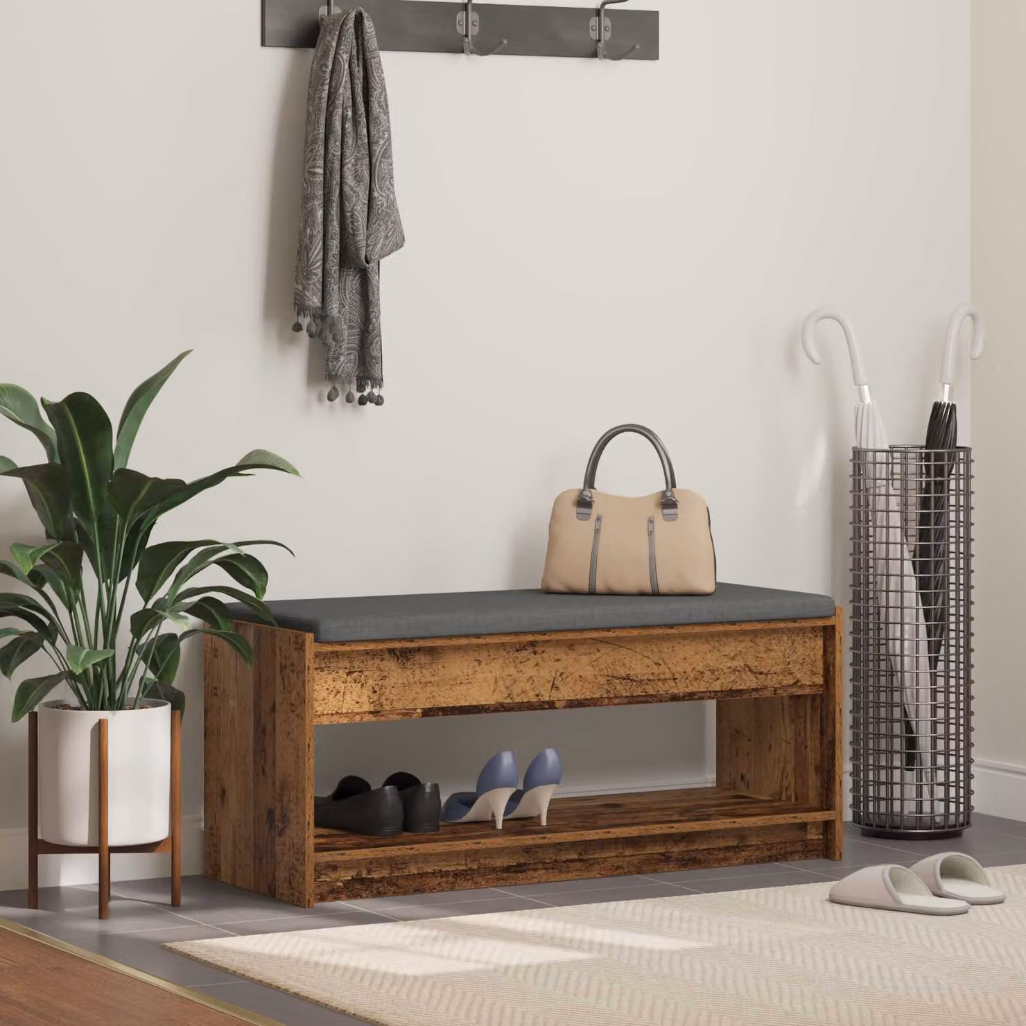 Panca per ingresso con porta scarpe vidaXL in legno marrone L: 103 cm, P: 38 cm, H: 45 cm