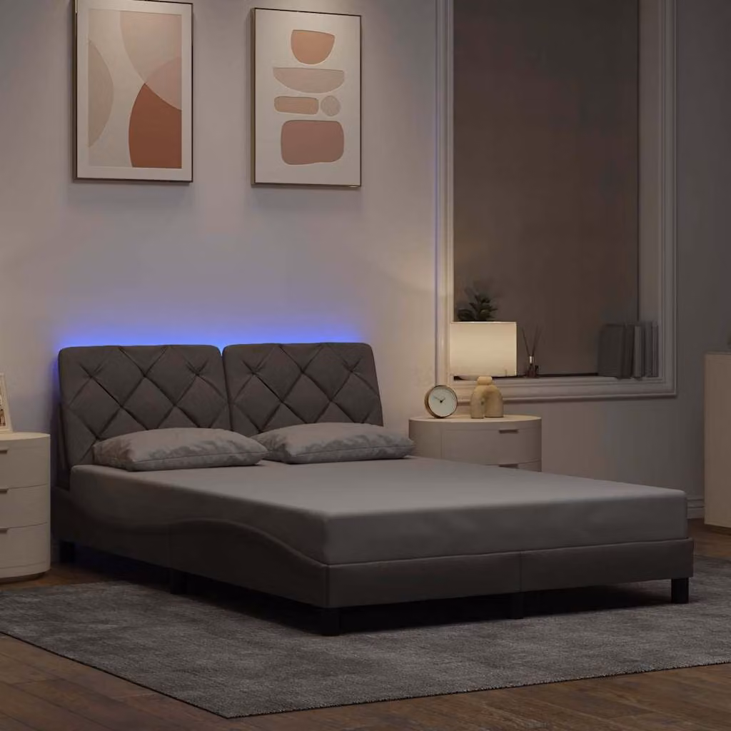 vidaXL Giroletto Moderno con LED e Porta USB in Tessuto Tortora L/P/H: 140 x 190 cm – 1