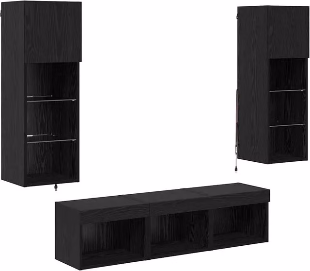 Unit¨¤ per TV a Muro 5 pz | Armadietto TV | Mobile Porta TV Rovere Nero Legno multistrato