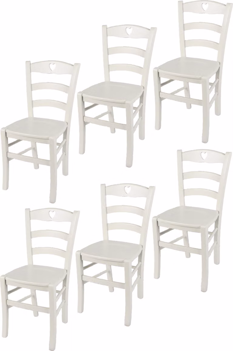t m c s Tommychairs - Set di 6 sedie CUORE per cucina e sala da pranzo, struttura robusta in legno di faggio laccato nel colore bianco ghiaccio opaco e seduta in legno laccato nel colore bianco