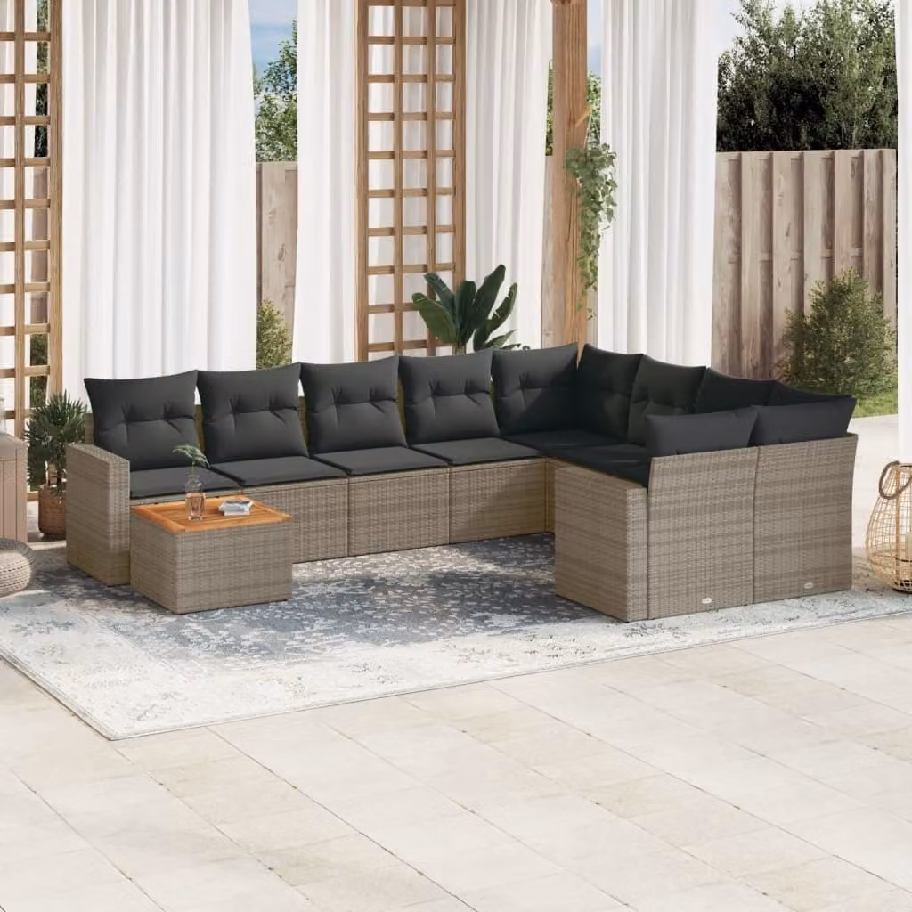 Maison Exclusive - Set Divano da Giardino 10 pz con Cuscini Grigio in Polyrattan