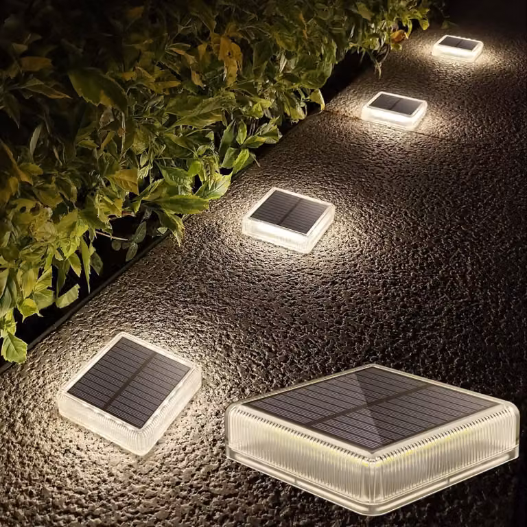 4 luci da esterno solari, 40 lumen, LED, 4000 K, colore bianco, impermeabili, forma quadrata