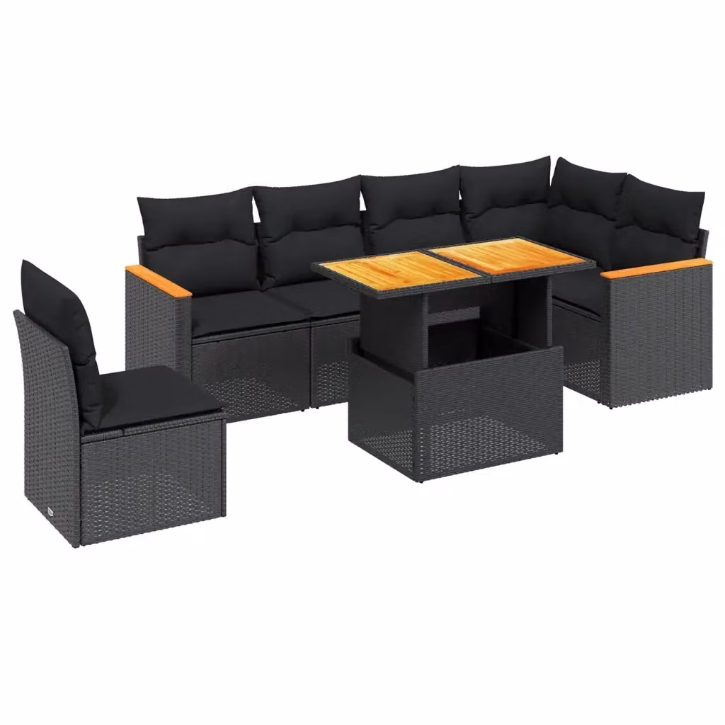 Set di Divani da Giardino vidaXL a Forma di L con Cuscini e Tavolino, 7 Pezzi, Polyrattan Nero – 2