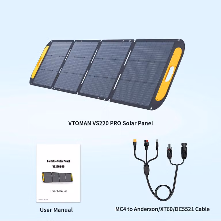Sistema di pannelli solari pieghevoli - 220W - 48V - Kit solare portatile - Impermeabile, ideale per uso esterno e campeggio