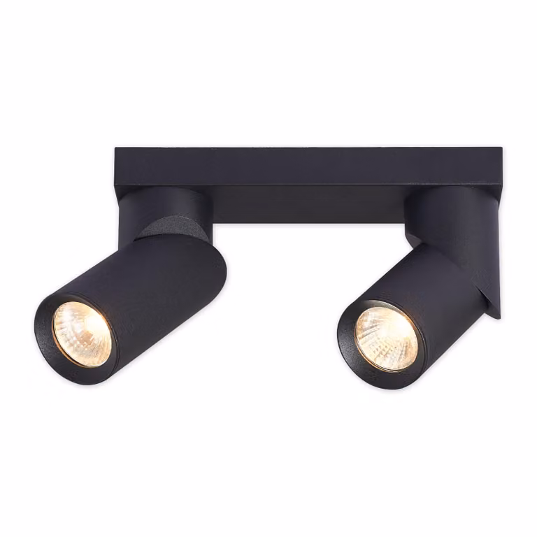MasterLED Lampada da soffitto Barra spot a 2 luci GU10 Nero opaco Alluminio Orientabile A vista Soggiorno Corridoio