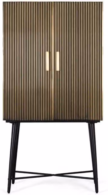 Armadio con 2 ante in legno di mango e finiture bronzo e nero con piano in marmo