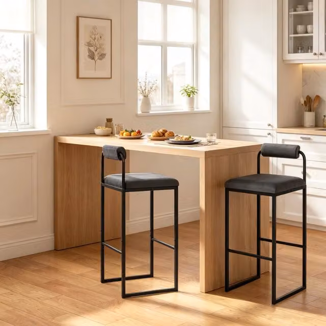 Sgabello da bar set di 2 con schienale ergonomico e poggiapiedi, struttura in acciaio e velluto grigio scuro