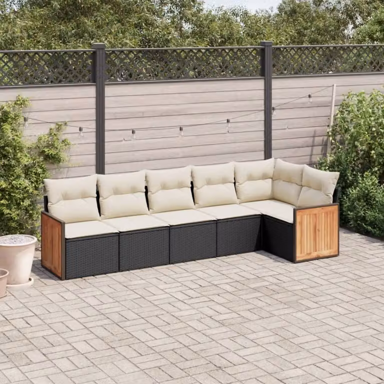 Maison Exclusive - Set Divano da Giardino 6 pz con Cuscini Nero in Polyrattan