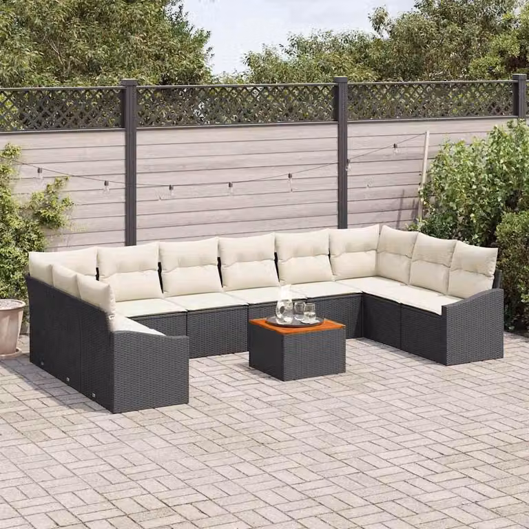 Maison Exclusive - Set da giardino composto da 11 pezzi. Divano e poltrone in rattan sintetico nero e crema