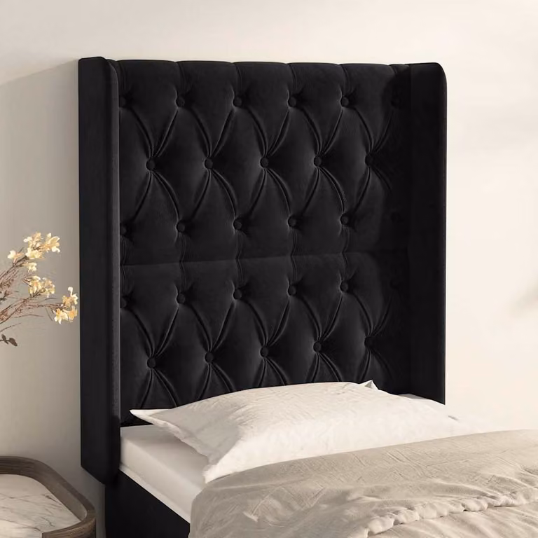 Testiera ad orecchio vidaXL in velluto nero L: 83 cm, P: 16 cm, H: 118-128 cm