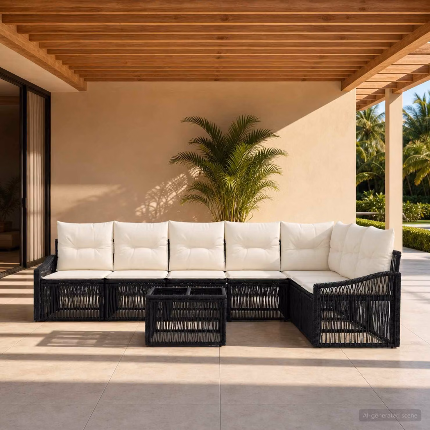 Set Divano da Giardino vidaXL 8 pz Nero con Tavolino e Cuscini in Polyrattan e Acciaio