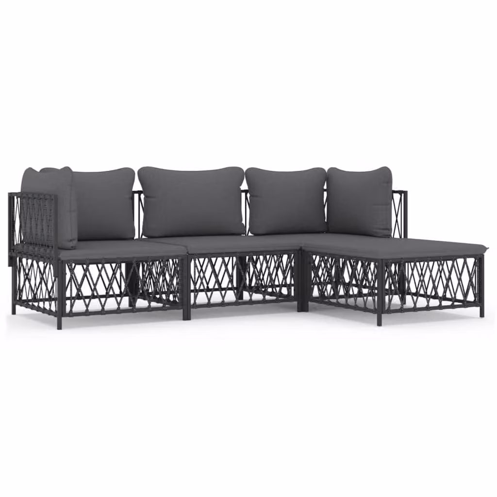 Set Salotto da Giardino 4 pz con Cuscini in Acciaio Antracite