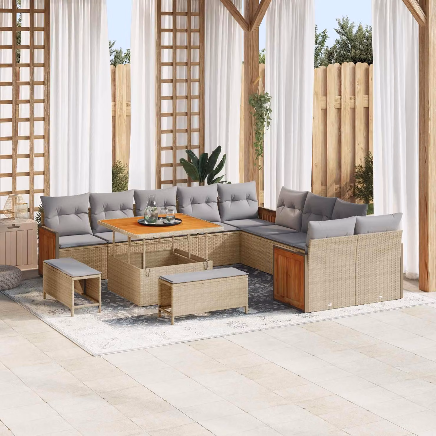 Set Divano da Giardino vidaXL 13 Pezzi a Forma di U con Cuscini Beige e Grigio – 1
