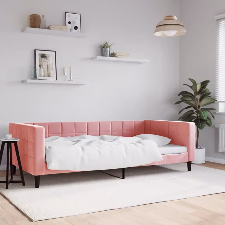 Letto da giorno vidaXL in velluto rosa con struttura in legno e metallo L/P/H: 200 x 100 x 68 cm