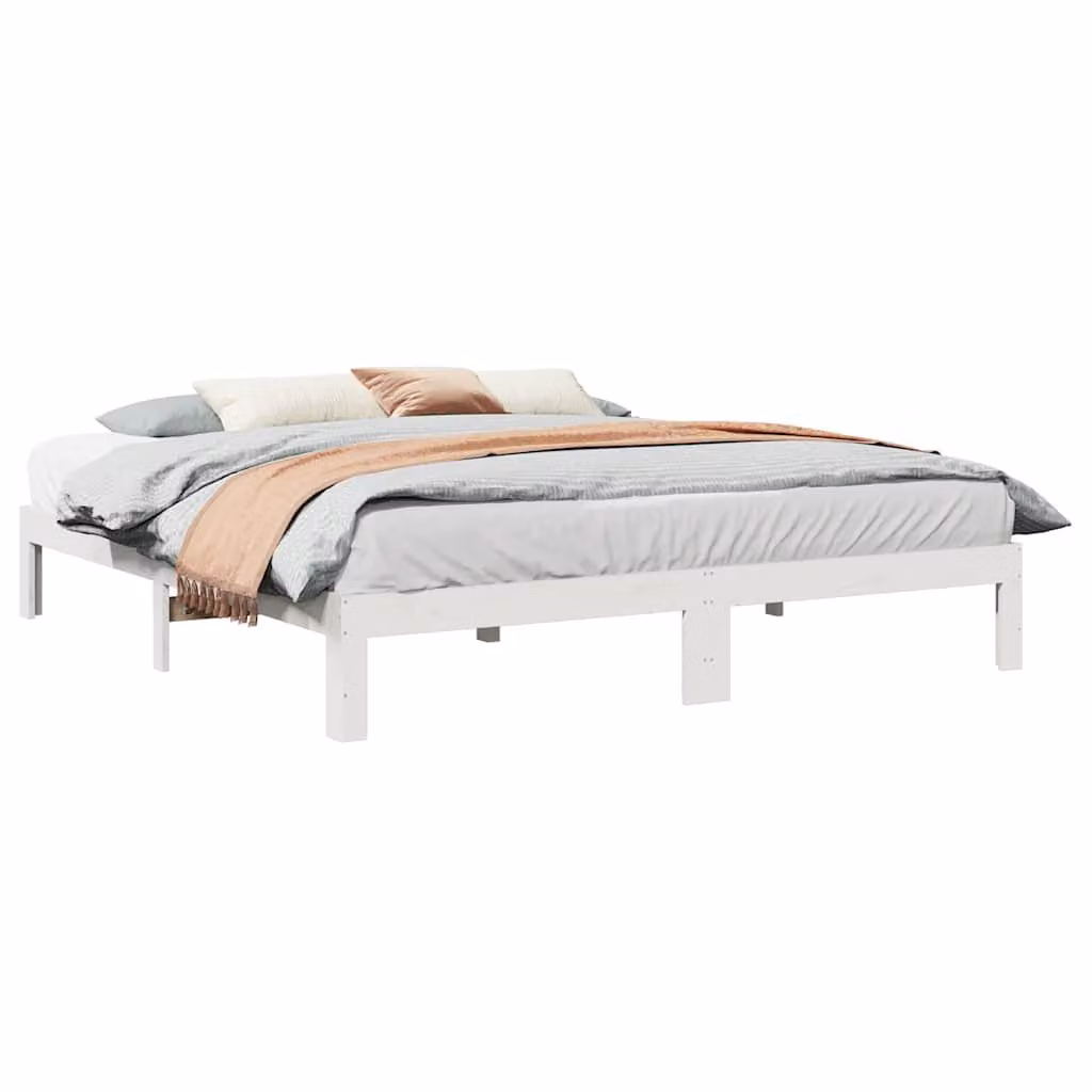 vidaXL Giroletto in legno massello di pino bianco con doghe rigide L: 180 cm, P: 200 cm