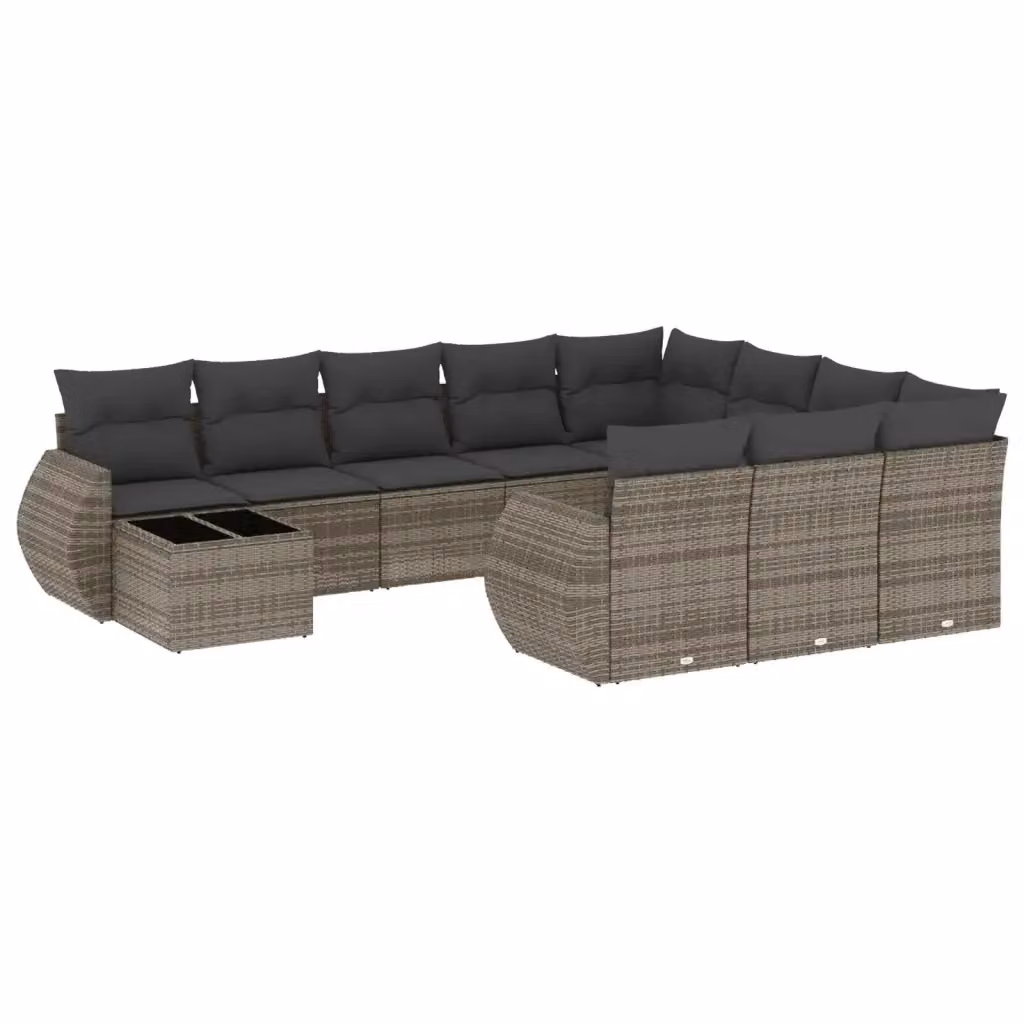 vidaXL Set Divani da Giardino 11 pz in Polyrattan Grigio con Cuscini e Tavolino da Caffè – 2