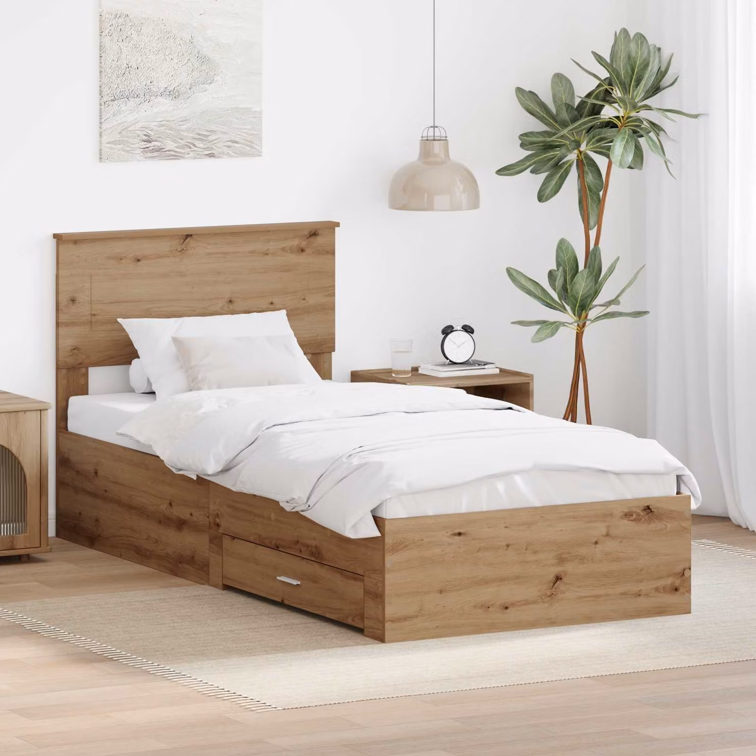 Struttura del letto con cassetto vidaXL in rovere marrone L 90 x P 190 cm – 1
