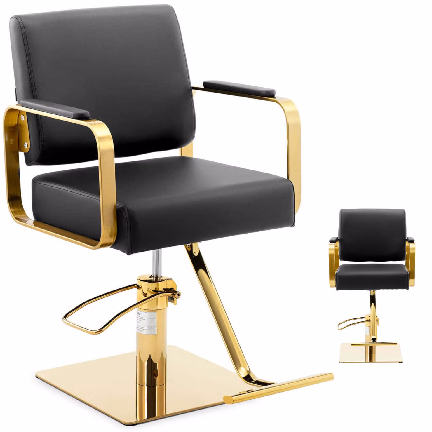 Expondo physa Poltrona da parrucchiere con poggiapiedi - 50 - 66 cm - 200 kg - Nero, Dorato