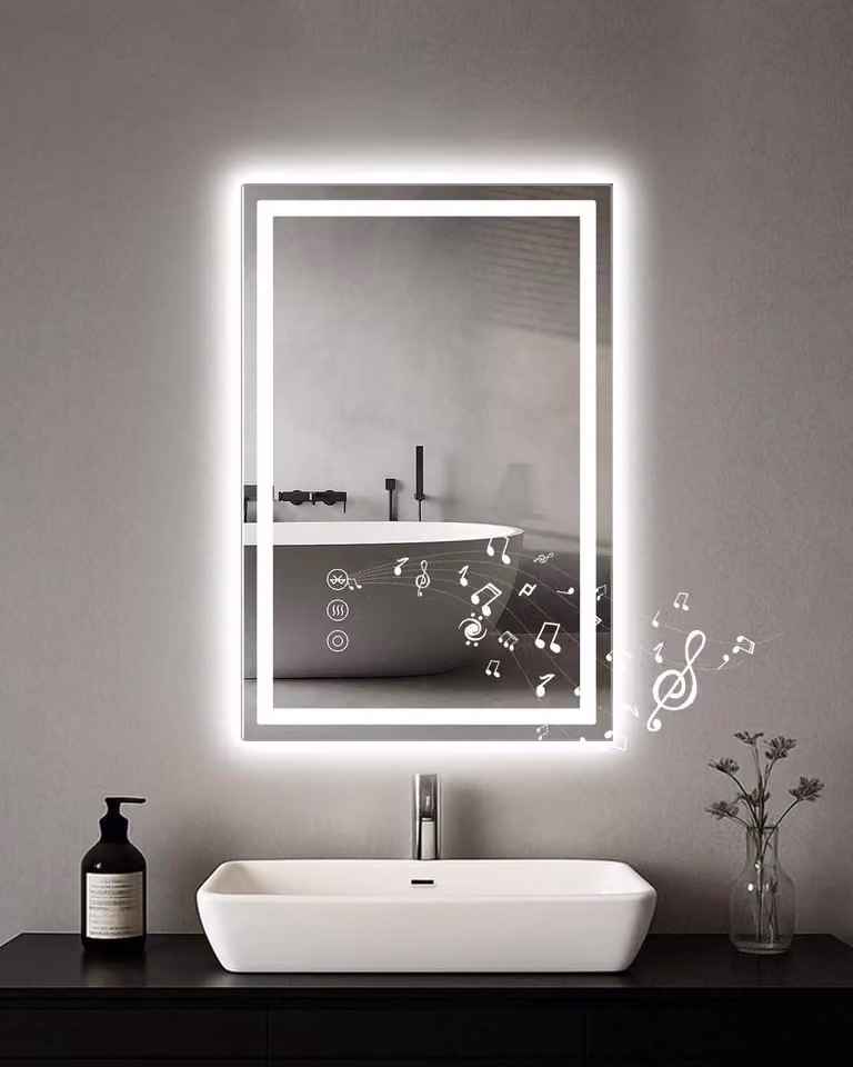 Specchio da bagno a LED, 40x60 cm, con Bluetooth, interruttore touch, dimmerabile e antiappannamento