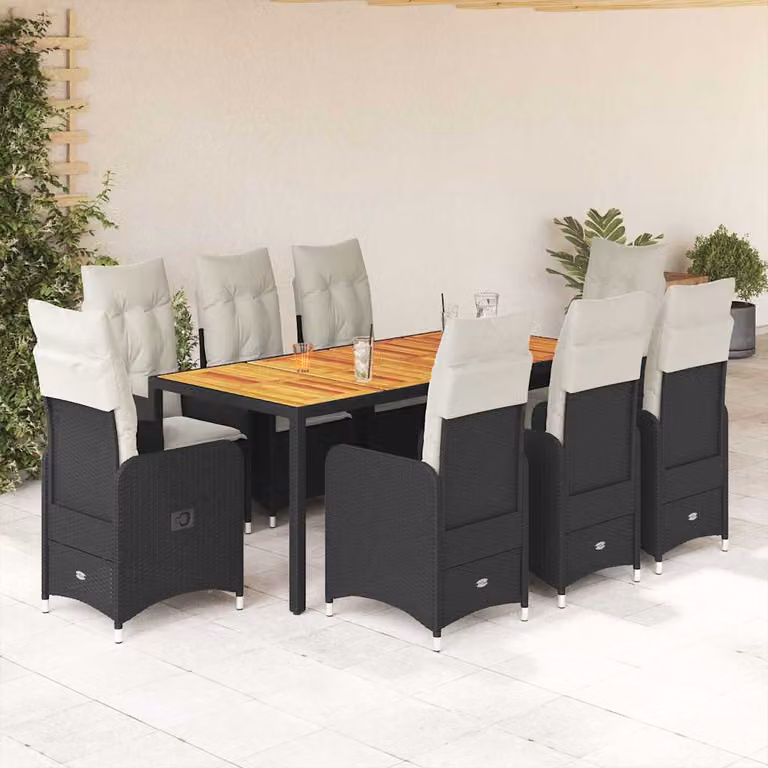 Set Bistrò da Giardino vidaXL 9 pz in Polyrattan e Legno di Acacia Nero e Bianco