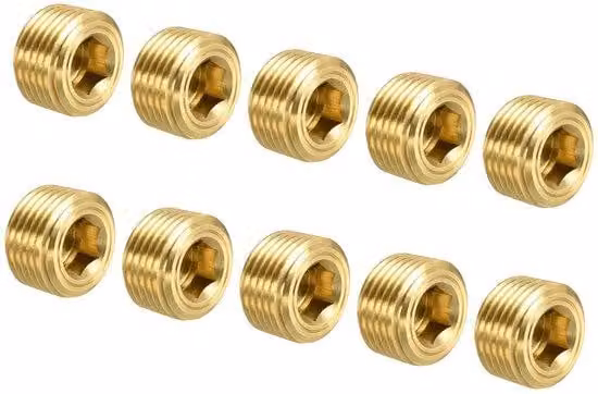 Set di 10 tappi filettati in ottone, con testa a esagono, attacco 3/8" NPT, resistenti alla corrosione, per impianti di riscaldamento, ventilazione e condizionamento (HVAC) e impianti idraulici