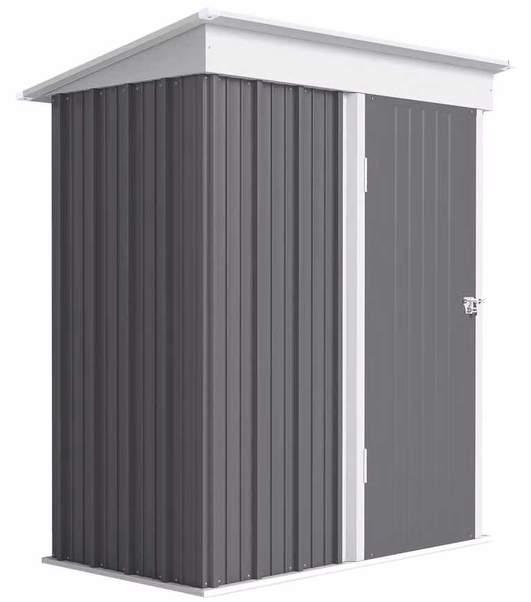 Capanno da giardino in metallo con scaffali e porta con serratura | Colore: Grigio | Dimensioni: 161x95x163/181 cm