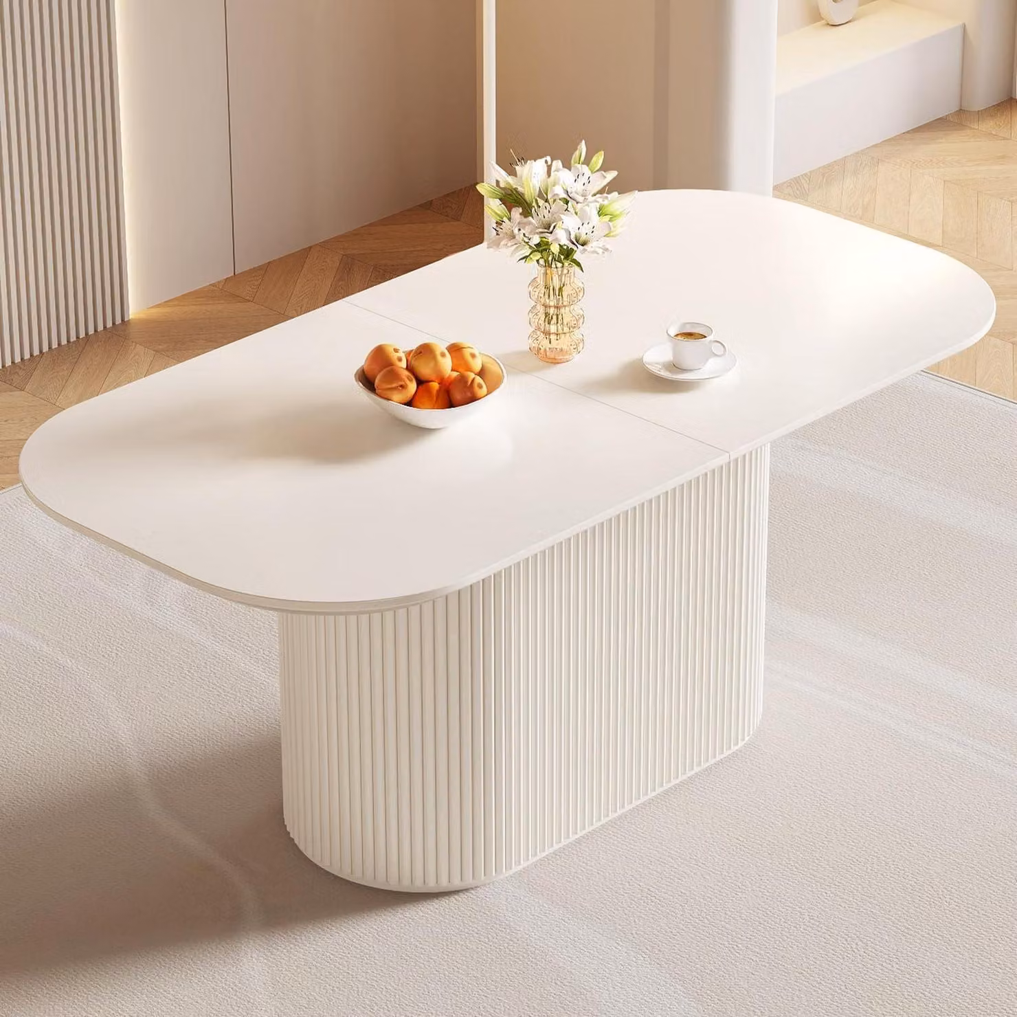 Tavolo da pranzo ovale, bianco e beige, 177,8 cm