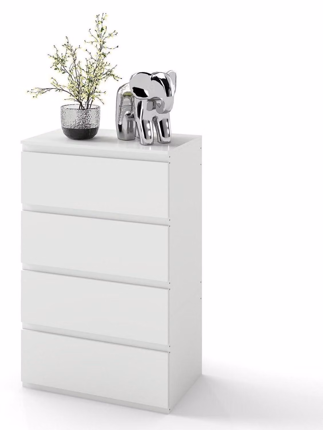Comodino bianco con 4 cassetti, dimensioni 60x40x98 cm