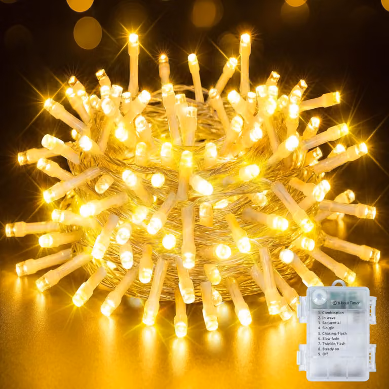 Catena luminosa a batteria, 10 metri, luce bianco caldo, 100 LED