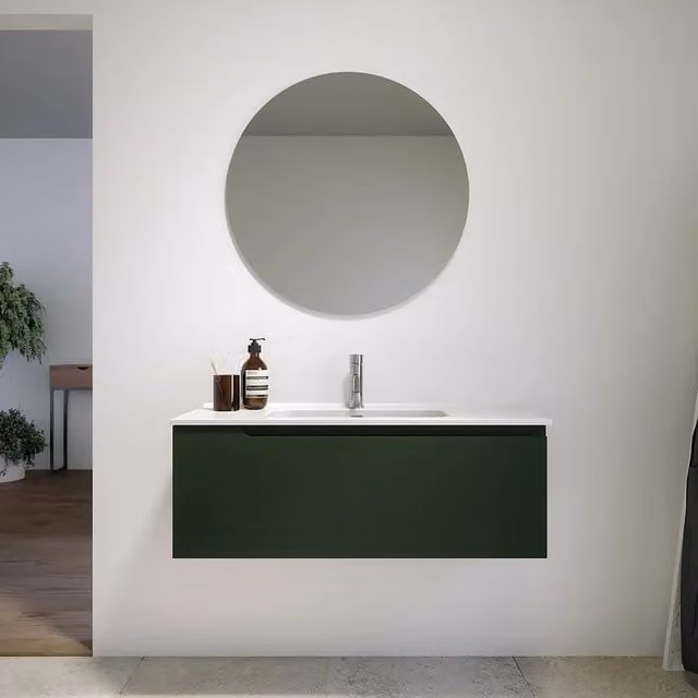 Mobile bagno sospeso Ardenne con un cassetto, larghezza: 80 cm, verde foresta opaco con lavabo