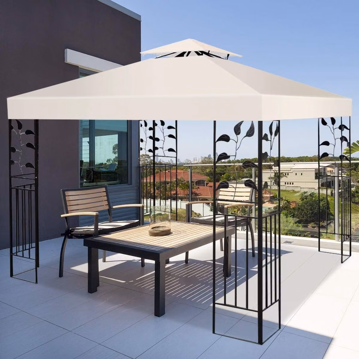 Copertura superiore in poliestere per gazebo Costway, telo di ricambio beige, 300 x 300 cm