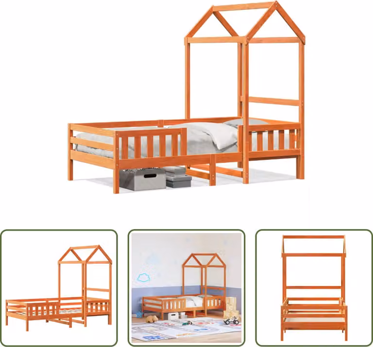 The Living Store Letto in legno massiccio con tetto a cera marrone 90x200 cm pino
