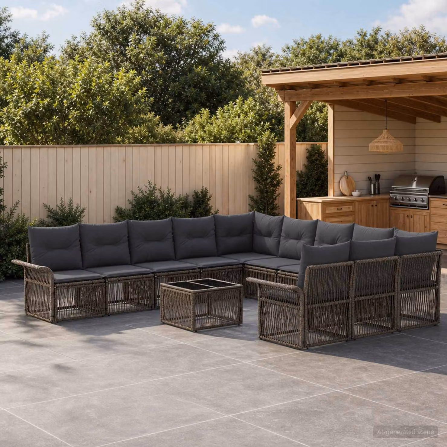 Set Divano da Giardino vidaXL 12 Pezzi a Forma di U Grigio con Tavolino e Cuscini in Polyrattan e Acciaio
