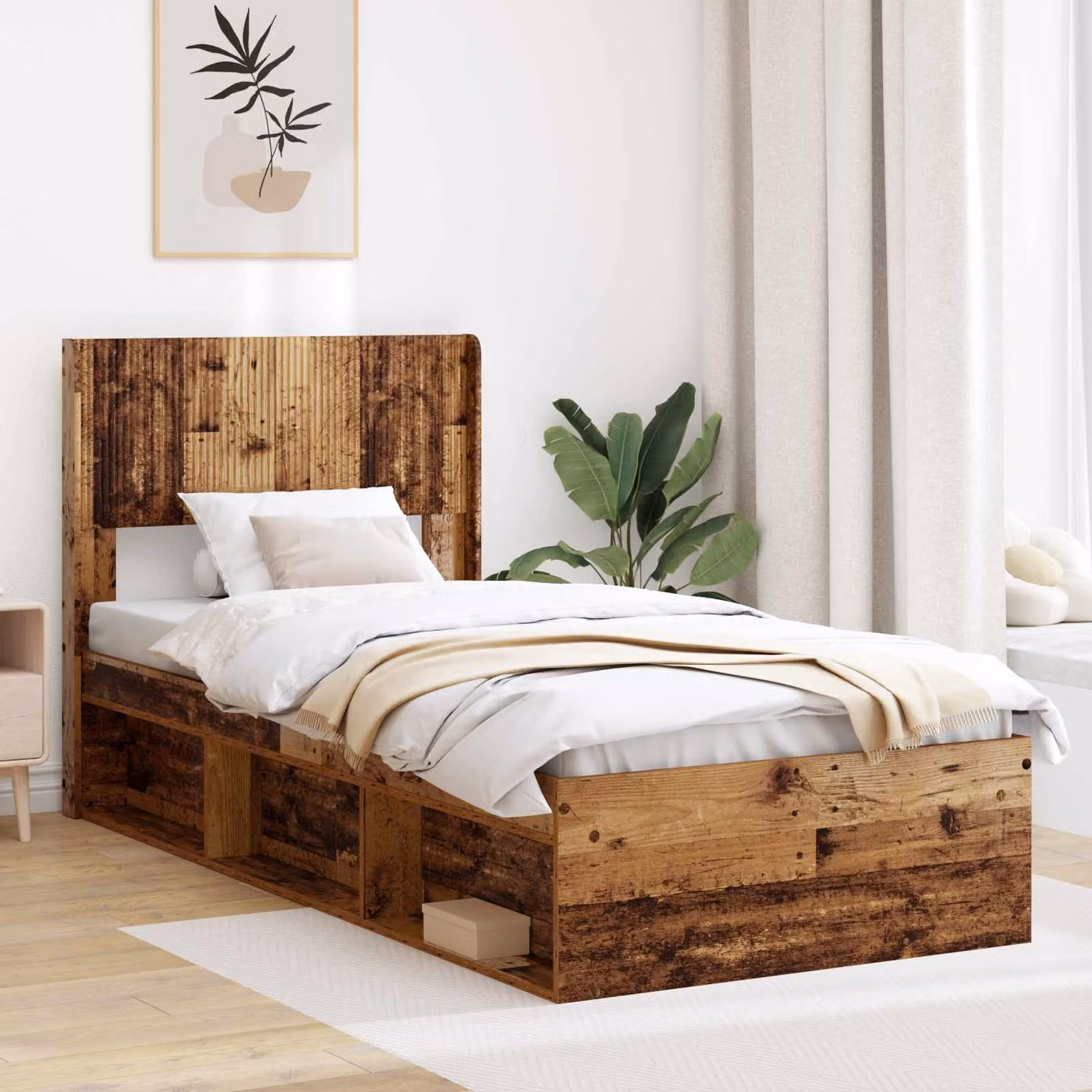 Letto con contenitore e testata vidaXL in legno marrone L: 140 cm, P: 193 cm, H: 82 cm
