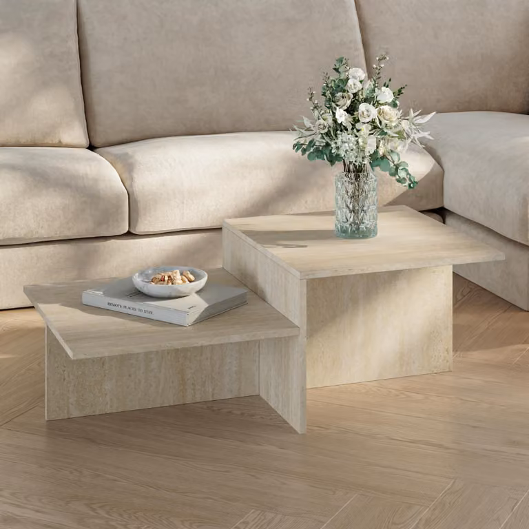 Tavolino 'Taniena' con doppio piano quadrato 100 x 55 x 35 cm Travertino